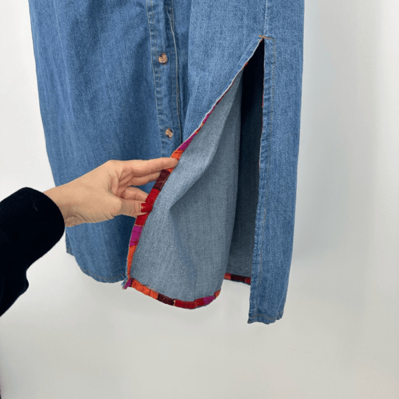Vintage August Max Womens Denim Shirt Dress Midi Size L Cotton Silk Western Blue - Picture 14 of 16